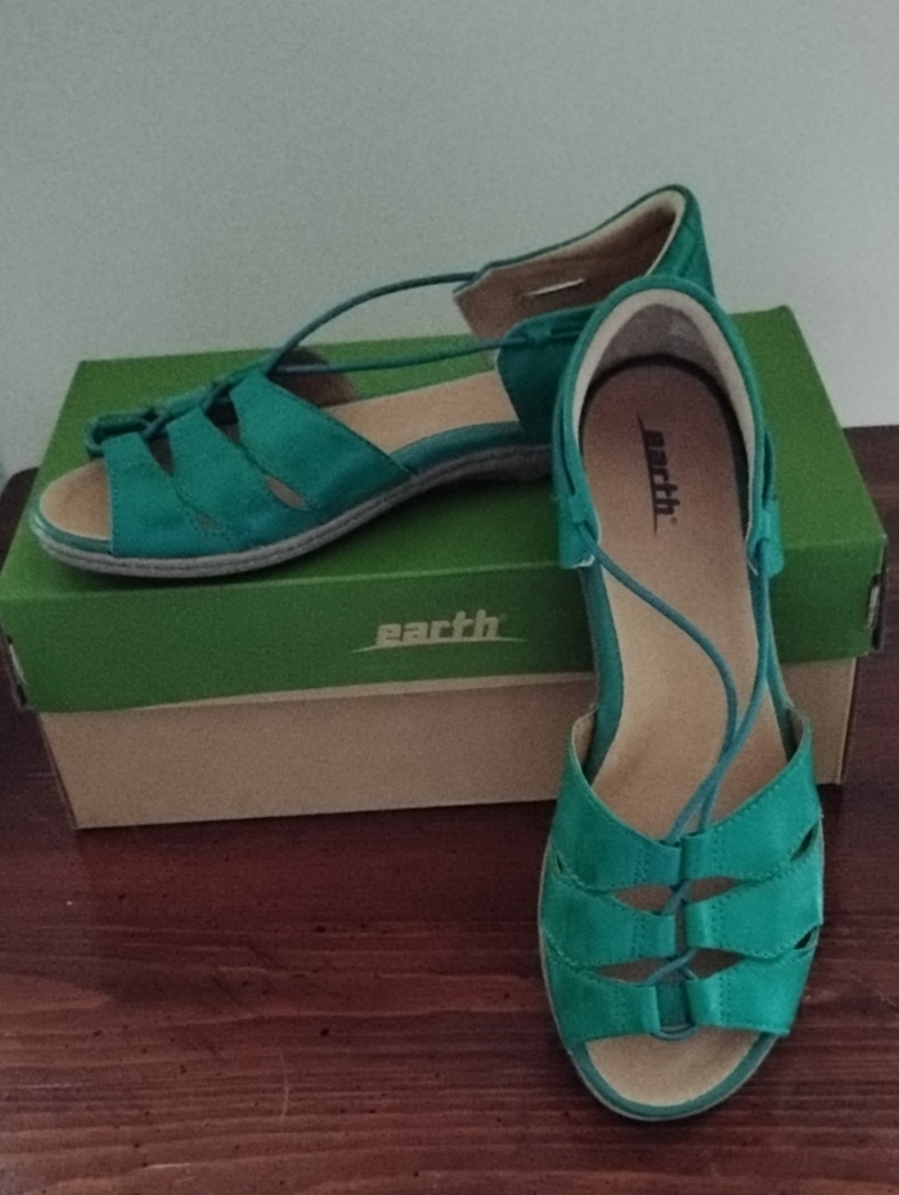Earth Women’s Teal Leather Open-Toe Strappy Sandals NWOT